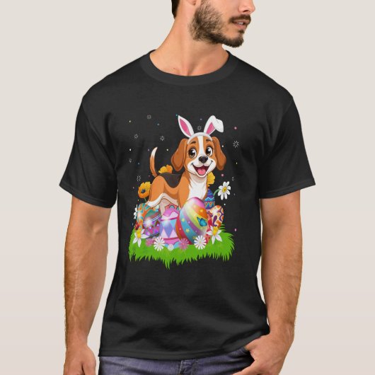 T-shirt Chasse aux œufs de Pâques de chien Oreille de lapi (Devant)