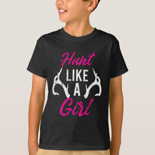 T-shirt Chasse Comme Une Fille Amusante Chasseurs Antler C (Devant)