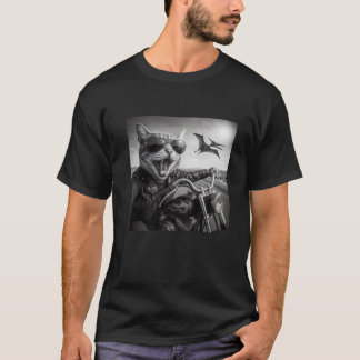 T-shirt Chasse de dinosaure de chat de motard lunettes de 