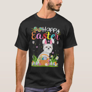 T-shirt Chasse Drôle Oeuf Bunny Maltes Chien Joyeux Pâques