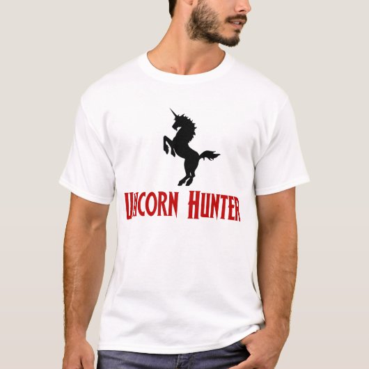 T-shirt Chasseur de licorne (noir et rouge) (Devant)