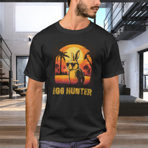 T-shirt Chasseur d'oeufs Lapin de Pâques avec lunettes de