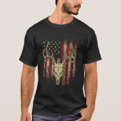T-shirt Chasseurs De Cerfs Crâne De Cerf Sur Drapeau Améri (Devant)