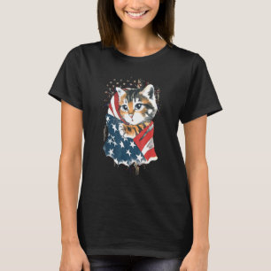 T-shirt Chat 4 juillet Chemise Femmes Chat Drapeau américa