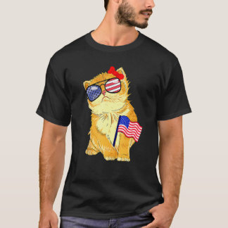T-shirt Chat 4 juillet Lunettes de soleil Drapeau américai