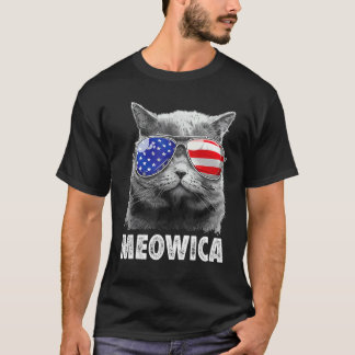 T-shirt Chat 4 juillet Meowica Filles Garçons Drapeau Amér