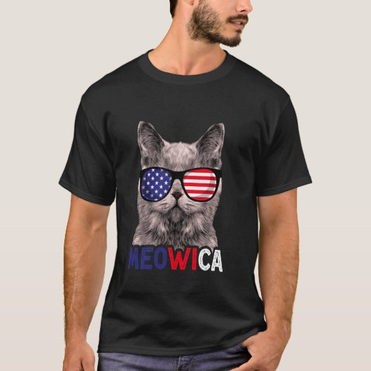 T-shirt Chat 4 juillet Meowica Hommes Femmes Drapeau Améri (Devant)