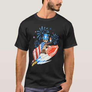 T-shirt Chat 4 juillet Roquette Avec Feu D'Oeuvre Usa Patr