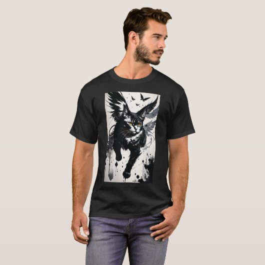 T-shirt Chat à ailes brosse (Devant entier)