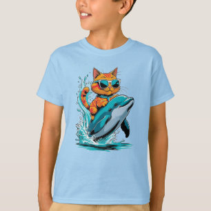 T-shirt Chat à cheval sur le dos d'un marsouin convivial!