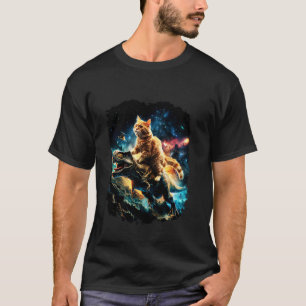 T-shirt Chat à cheval sur un dinosaure drôle de galaxie