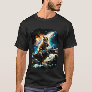 T-shirt Chat à Cheval sur un Dinosaure Galaxie Drôle