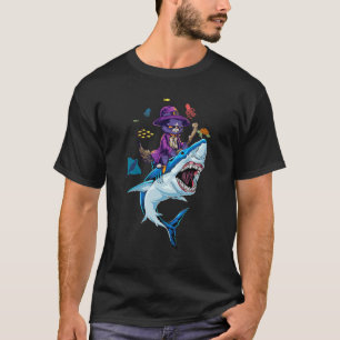 T-shirt Chat à Cheval sur un Requin Halloween Enfants Garç
