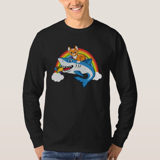 T-shirt Chat à cheval sur un requin mangeant des tacos ave (Devant)