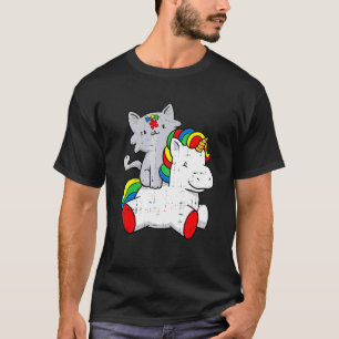 T-shirt Chat à cheval sur une licorne Puzzle Tendance Auti
