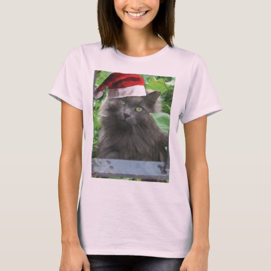 T-shirt Chat à cheveux longs bleu russe de Noël (Devant)