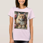 T-shirt Chat à coon victorien orange Maine avec roses rose (Devant)
