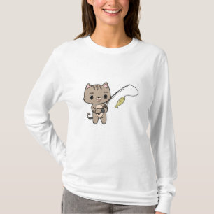 T-shirt Chat à la pêche avec bâton de pêche