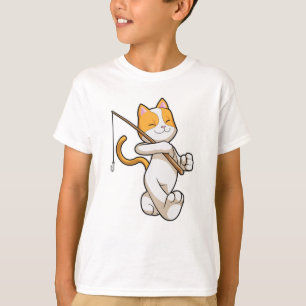 T-shirt Chat à la pêche avec bâton de pêche