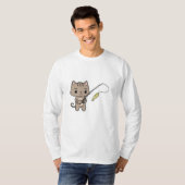 T-shirt Chat à la pêche avec bâton de pêche (Devant entier)