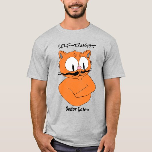 T-shirt Chat à moustache de dessin animé autodidacte (Devant)
