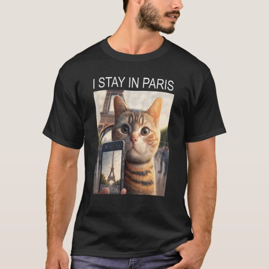T-shirt Chat à Paris devant la Tour Eiffel (Devant)