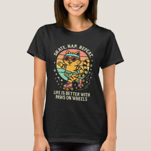 T-shirt Chat à Patins à Roulettes Avec Lunettes de Soleil