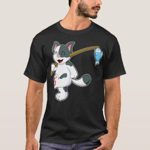 T-shirt Chat à pêche avec bâton de pêche 1