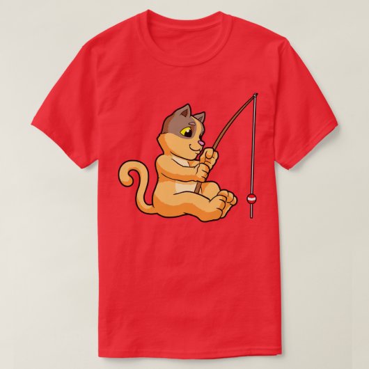 T-shirt Chat à pêche avec bâton de pêche 2 (Design devant)