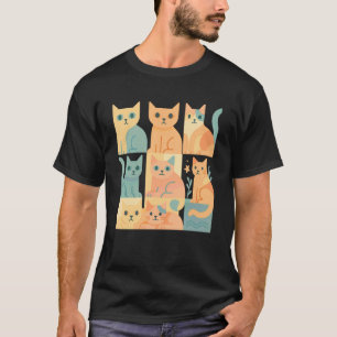 T-shirt Chat Abstrait Géométrique Vintage Chat Mignon Clas