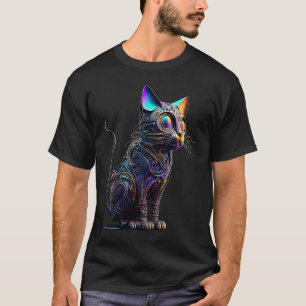 T-shirt Chat Abstrait Vectoriel 3D Couleur Vibrante Chat