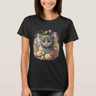 T-shirt Chat adorable chaton mignon floralpng