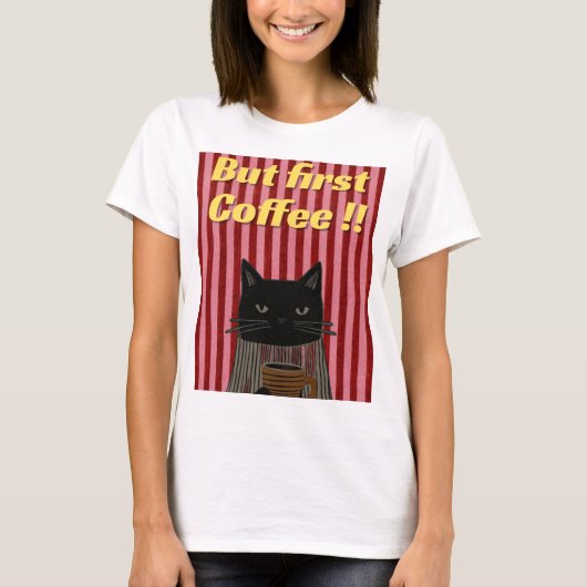 T-shirt Chat aimant le café (Devant)
