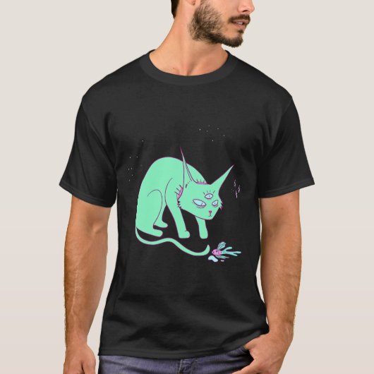 T-shirt Chat Alien Avec Poisson (Devant)