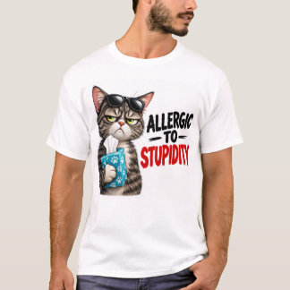 T-shirt Chat allergique à la stupidité