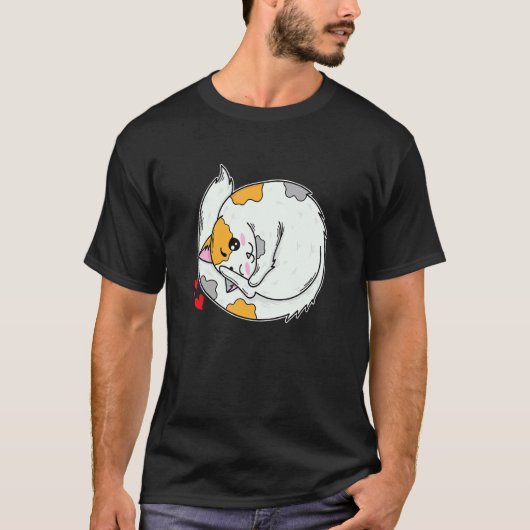 T-shirt Chat Allongé Enroulé Avec Des Cœurs (Devant)