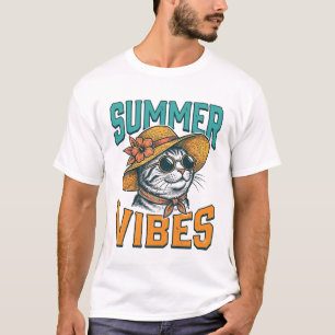 T-shirt Chat ambiance estivale gravure vintage Design_1