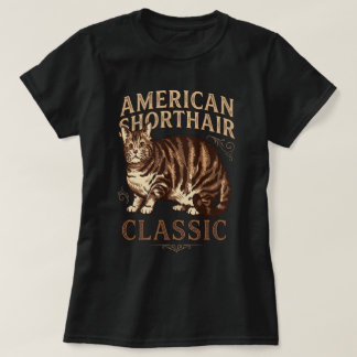 T-shirt Chat américain à poil court classique Brun Art