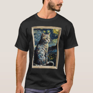 T-shirt Chat américain à poil court dans la Nuit étoilée d