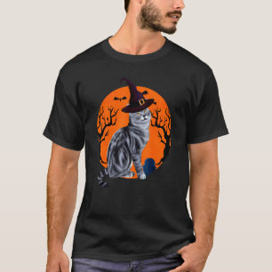 T-shirt Chat américain à poil court Halloween Chapeau de S
