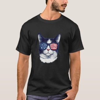 T-shirt Chat Américain Cool avec Costume de Lunettes de So