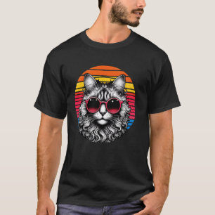 T-shirt Chat American Curl Rétro Lunettes de soleil Couche