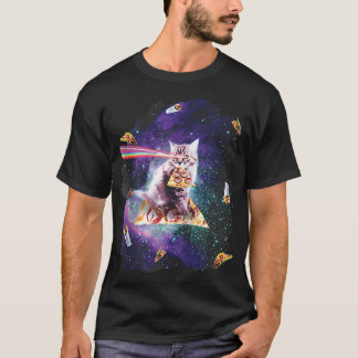 T-shirt Chat amusant Arc-en-ciel Laser yeux équitation Piz