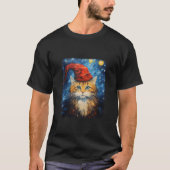 T-shirt Chat amusant portant le chapeau Santa Van Gogh Sta (Devant)