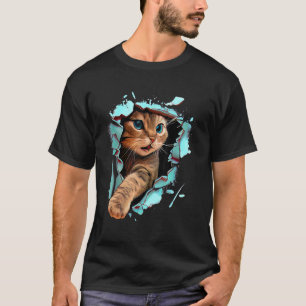 T-shirt Chat amusant qui déchire à travers l'écaillage gra