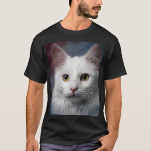 T-shirt Chat angora turc blanc rouge bleu