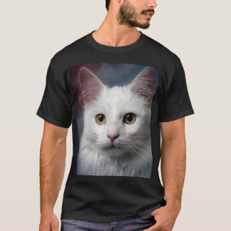 T-shirt Chat angora turc blanc rouge bleu
