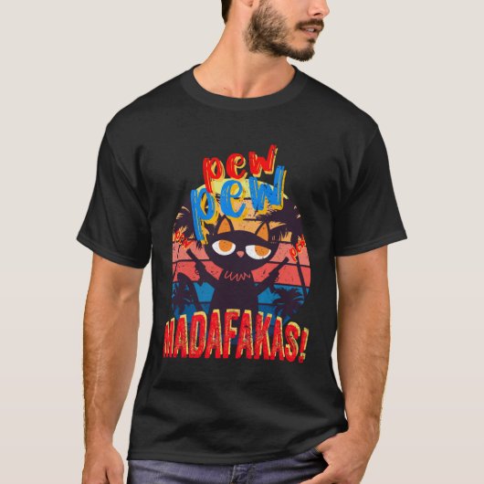 T-shirt Chat Angry Pew Pew Madafakas Fou Chat Noir Rétro (Devant)