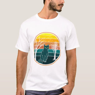 T-shirt Chat Anime Kawaii Art Rétro Coucher de Soleil