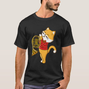 T-shirt Chat appréciant l'instrument de musique cor d'harm